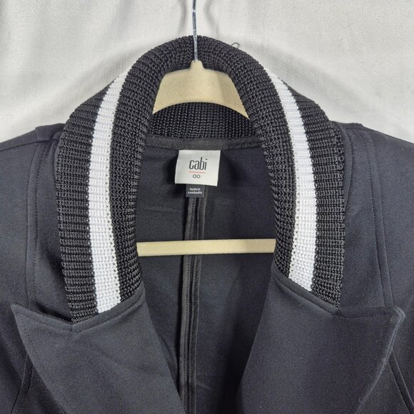 Cabi Jacket Womens 00 Black White Knit Blazer Cropped Long Sleeve Stretch - Picture 5 of 9